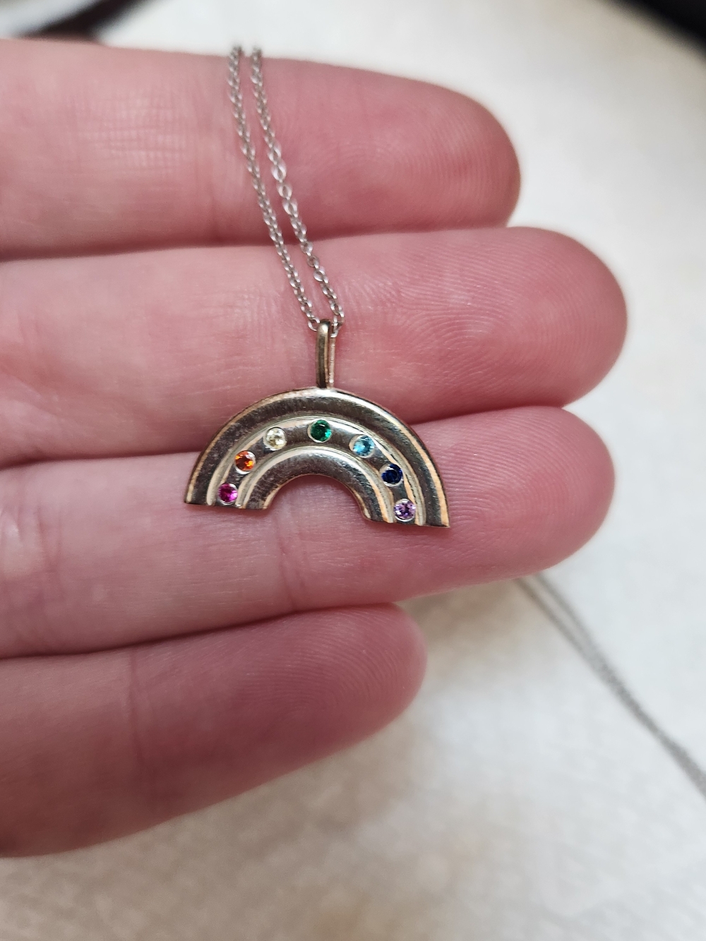 Gold Rainbow Crystal Pendant Necklace - Women Jewelry